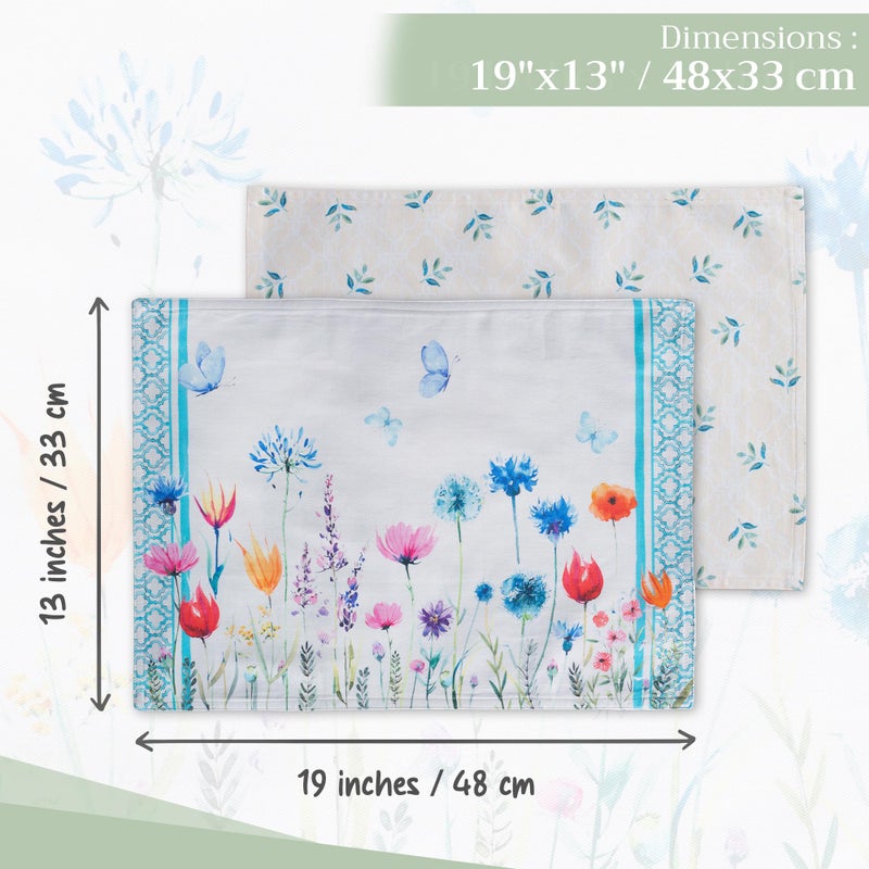 Maison d' Hermine Placemats Set of 4 100% Cotton Washable Cloth Place Mats, Reusable Table Mats for Kitchen Dining Decoration, Party, Restaurant Spring/Summer (Happy Florals - High Summer, 13" x 19") - Image 4